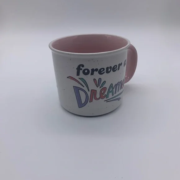 Good Day 16 Oz White & Speckled Coffee Mug “FOREVER A DREAMER “ Pink Inferior - Picture 3 of 8